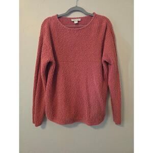 🌸 Coldwater Creek Textured Knit Sweater Women’s Large Pink Cotton Cottagecore